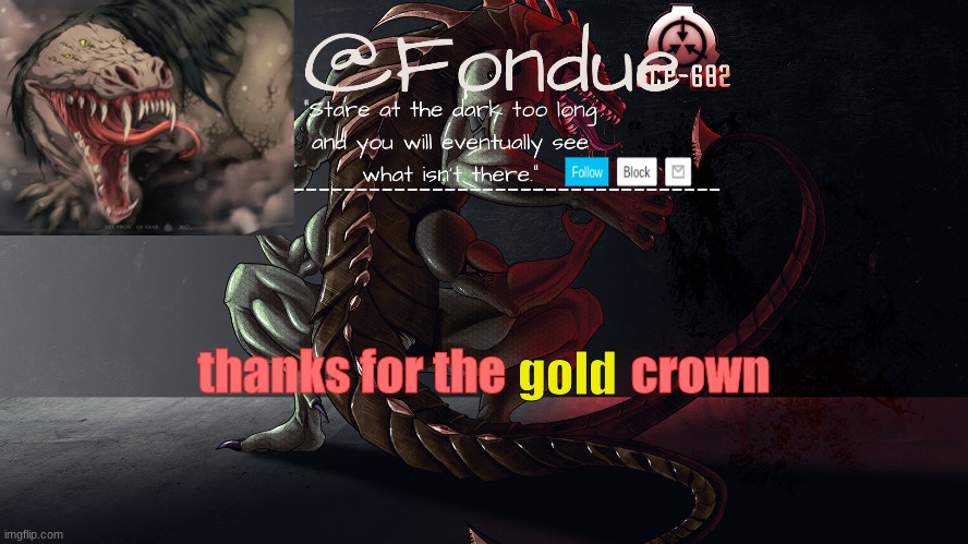 THANKS | gold; thanks for the             crown | image tagged in fondue 682 template 2 | made w/ Imgflip meme maker