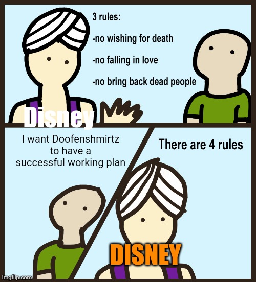 Genie Rules Meme | Disney; I want Doofenshmirtz to have a successful working plan; DISNEY | image tagged in genie rules meme | made w/ Imgflip meme maker