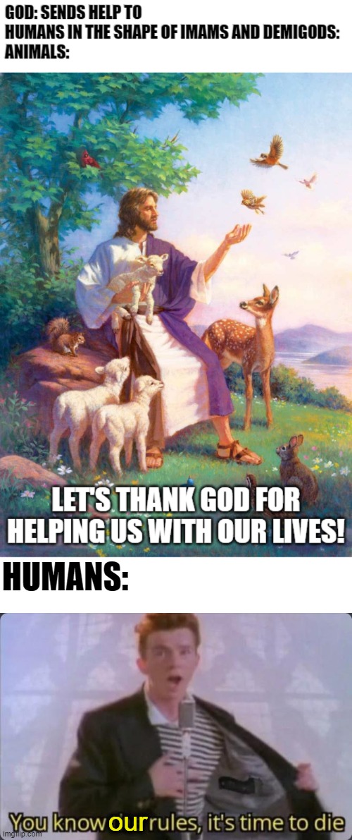We really do suck. | HUMANS:; our | image tagged in you know the rules it's time to die,humans,animals,religion,islam,christianity | made w/ Imgflip meme maker