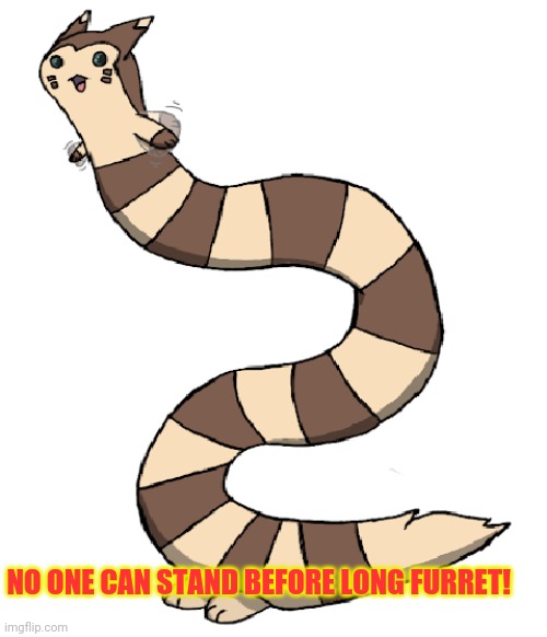 You cannot stop Long Furret! | NO ONE CAN STAND BEFORE LONG FURRET! | image tagged in long furret,furret,pokemon,one furret to rule them all | made w/ Imgflip meme maker