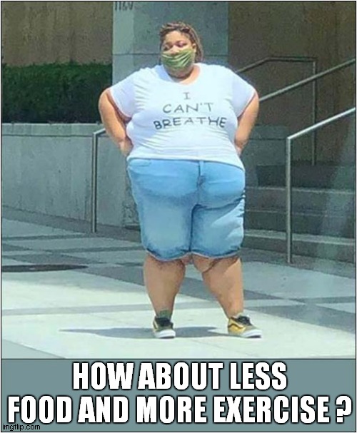 Fight That Flab ! | HOW ABOUT LESS FOOD AND MORE EXERCISE ? | image tagged in obese,i can't breathe,exercise | made w/ Imgflip meme maker