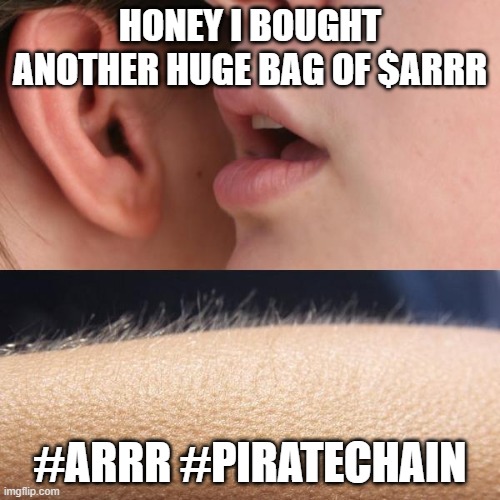 ARRR | HONEY I BOUGHT ANOTHER HUGE BAG OF $ARRR; #ARRR #PIRATECHAIN | image tagged in whisper and goosebumps,cryptocurrency | made w/ Imgflip meme maker