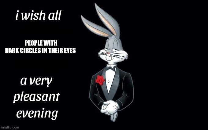 Pleasant evening | PEOPLE WITH DARK CIRCLES IN THEIR EYES | image tagged in i wish all the x a very pleasant evening | made w/ Imgflip meme maker