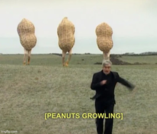 Ever since the radiation spread, different things have been mutated. Many objects and foods are corrupt. You encounter the ones  | image tagged in peanuts growling | made w/ Imgflip meme maker
