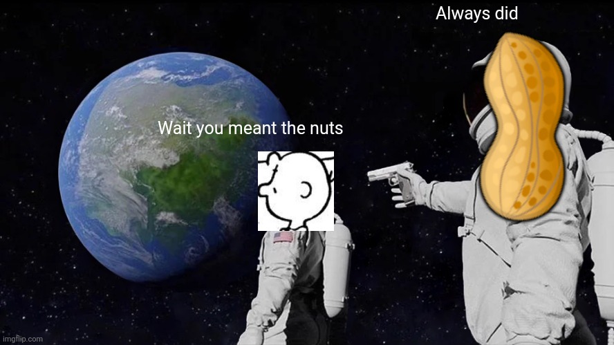 Always Has Been | Always did; 🥜; Wait you meant the nuts | image tagged in memes,always has been | made w/ Imgflip meme maker