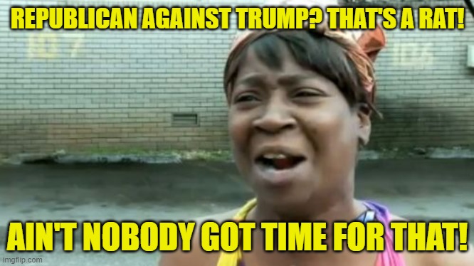 Ain't Nobody Got Time For That Meme | REPUBLICAN AGAINST TRUMP? THAT'S A RAT! AIN'T NOBODY GOT TIME FOR THAT! | image tagged in memes,ain't nobody got time for that | made w/ Imgflip meme maker