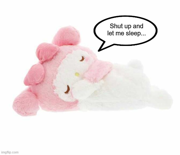 Sleeping My Melody | Shut up and let me sleep... | image tagged in sleeping my melody | made w/ Imgflip meme maker