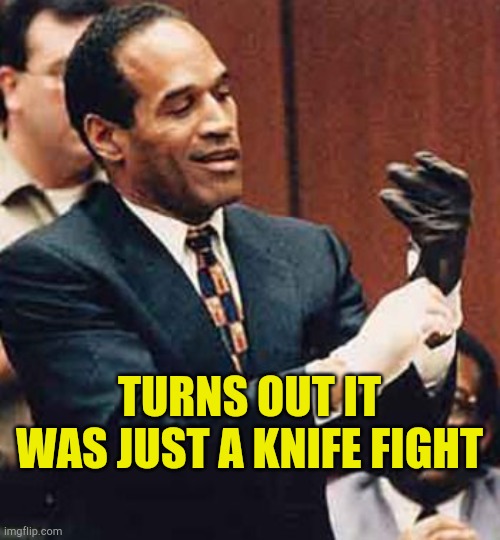 Joy Reid says... | TURNS OUT IT WAS JUST A KNIFE FIGHT | image tagged in oj glove,joy reid,knife fights,blm,defund police,sick humor | made w/ Imgflip meme maker