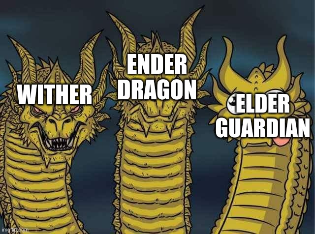 minecraft bosses in a nutshell | ENDER DRAGON; WITHER; ELDER GUARDIAN | image tagged in hydra,minecraft,memes,funny | made w/ Imgflip meme maker