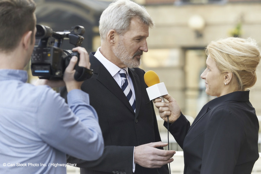 Reporter interviewing man Blank Meme Template