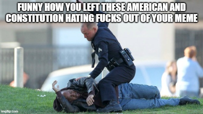 Cop Beating | FUNNY HOW YOU LEFT THESE AMERICAN AND CONSTITUTION HATING FUCKS OUT OF YOUR MEME | image tagged in cop beating | made w/ Imgflip meme maker