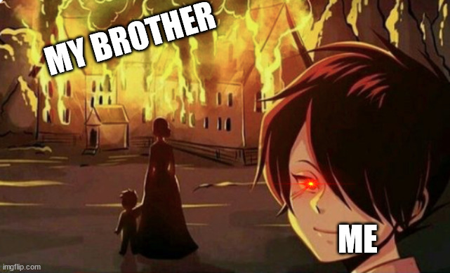 Ray Disaster Kid | MY BROTHER; ME | image tagged in ray disaster kid,anime meme,memes,anime | made w/ Imgflip meme maker
