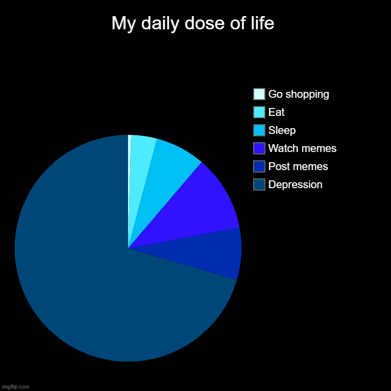 Life | My daily dose of life | Depression, Post memes, Watch memes, Sleep, Eat, Go shopping | image tagged in charts,pie charts | made w/ Imgflip chart maker