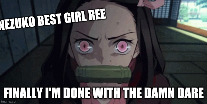 Holy f**k | NEZUKO BEST GIRL REE; FINALLY I'M DONE WITH THE DAMN DARE | image tagged in ragezuko | made w/ Imgflip meme maker