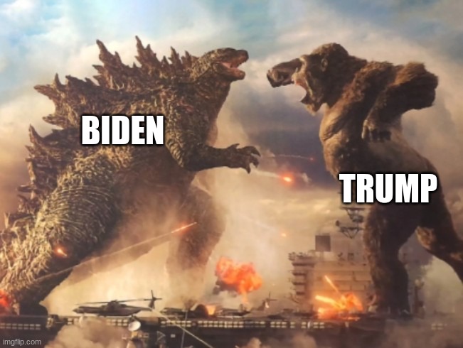 Godzilla VS. kong | BIDEN; TRUMP | image tagged in godzilla vs kong | made w/ Imgflip meme maker