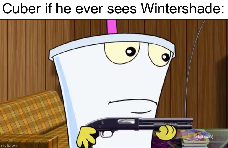 Cuber hates him after what he did (Wintershade belongs to Cloud) | Cuber if he ever sees Wintershade: | image tagged in master shake holding a shotgun,cuber,ocs,memes | made w/ Imgflip meme maker