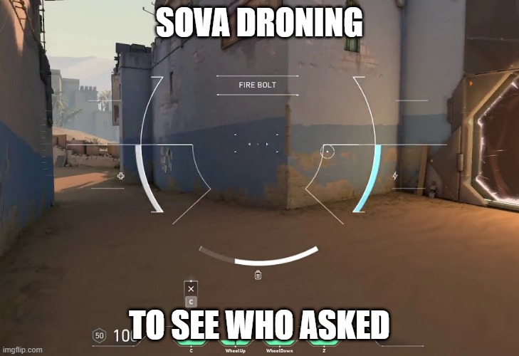 Sova Droning to See who asked | SOVA DRONING; TO SEE WHO ASKED | image tagged in funny,valorant,video games | made w/ Imgflip meme maker