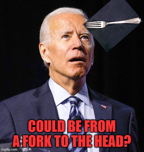 Joe Biden | COULD BE FROM A FORK TO THE HEAD? | image tagged in joe biden | made w/ Imgflip meme maker