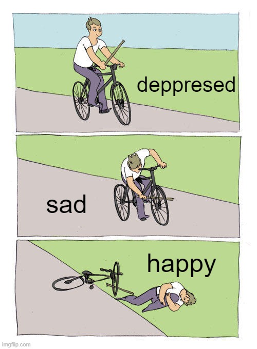 Bike Fall Meme | deppresed; sad; happy | image tagged in memes,bike fall | made w/ Imgflip meme maker