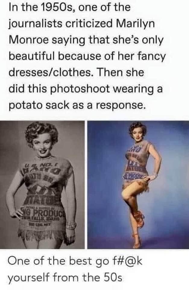 High Quality Marilyn Monroe potato sack Blank Meme Template