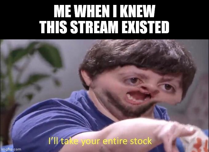 I'll take your entire stock | ME WHEN I KNEW THIS STREAM EXISTED | image tagged in i'll take your entire stock | made w/ Imgflip meme maker