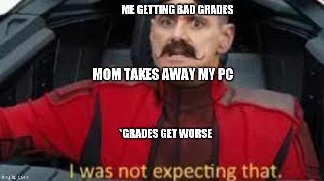 faxs | MY MO; ME GETTING BAD GRADES; MOM TAKES AWAY MY PC; *GRADES GET WORSE | image tagged in fun | made w/ Imgflip meme maker