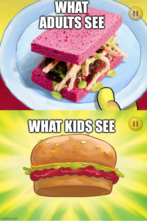 That doesn’t even look yummy... | WHAT ADULTS SEE; WHAT KIDS SEE | image tagged in blank white template | made w/ Imgflip meme maker