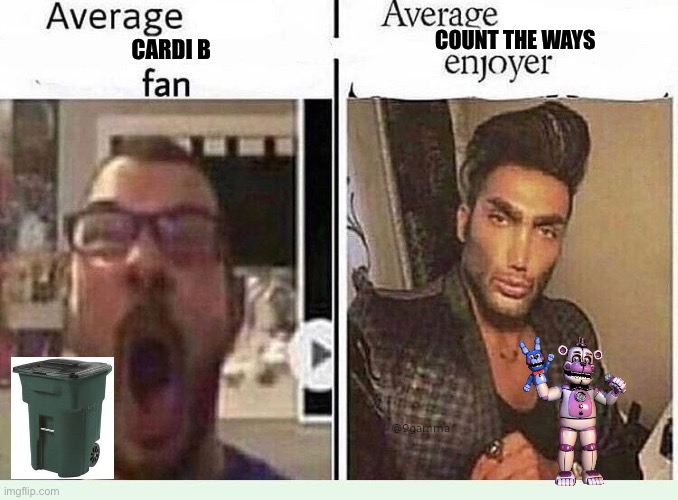 True | COUNT THE WAYS; CARDI B | image tagged in average blank fan vs average blank enjoyer | made w/ Imgflip meme maker