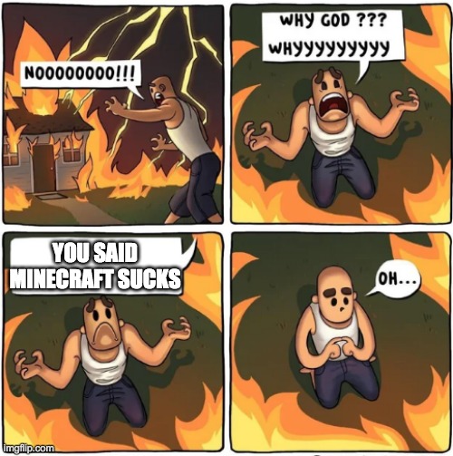 Minecraft doesn't suck | YOU SAID MINECRAFT SUCKS | image tagged in why god | made w/ Imgflip meme maker