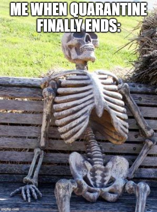 Sunday is the first day of the week | ME WHEN QUARANTINE FINALLY ENDS: | image tagged in memes,waiting skeleton | made w/ Imgflip meme maker