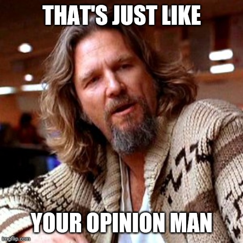 Confused Lebowski Meme | THAT'S JUST LIKE YOUR OPINION MAN | image tagged in memes,confused lebowski | made w/ Imgflip meme maker