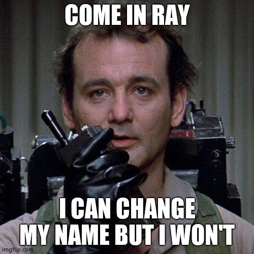 Ghostbusters  | COME IN RAY; I CAN CHANGE MY NAME BUT I WON'T | image tagged in ghostbusters | made w/ Imgflip meme maker
