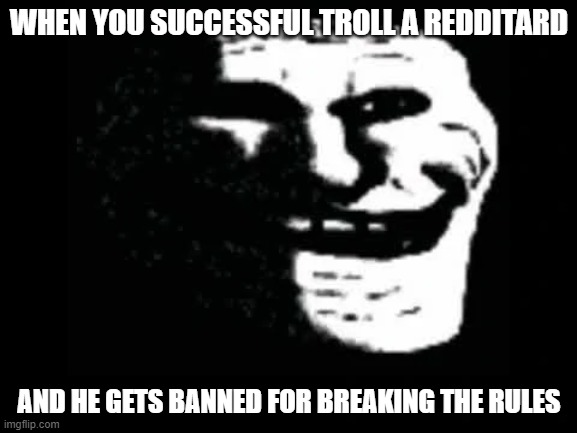 You mad redditor? | WHEN YOU SUCCESSFUL TROLL A REDDITARD; AND HE GETS BANNED FOR BREAKING THE RULES | image tagged in trollge | made w/ Imgflip meme maker