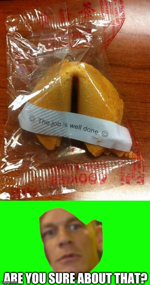 the paper isn't in the cookie | ARE YOU SURE ABOUT THAT? | image tagged in are you sure about that cena,fortune cookie,lie | made w/ Imgflip meme maker