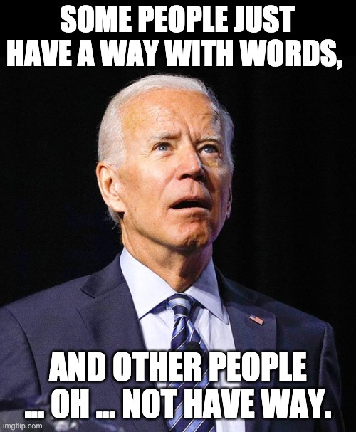 Such eloquence in his words that are not pre-scripted on the teleprompter | SOME PEOPLE JUST HAVE A WAY WITH WORDS, AND OTHER PEOPLE … OH … NOT HAVE WAY. | image tagged in joe biden | made w/ Imgflip meme maker