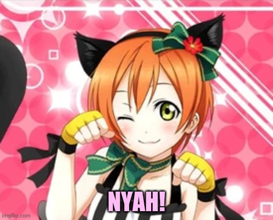 More Rin Hoshizora | NYAH! | image tagged in waifu,best girls,anime girl,cat,girl | made w/ Imgflip meme maker