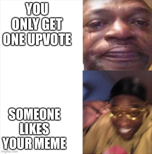 Relatable? | YOU ONLY GET ONE UPVOTE; SOMEONE LIKES YOUR MEME | image tagged in sad happy | made w/ Imgflip meme maker
