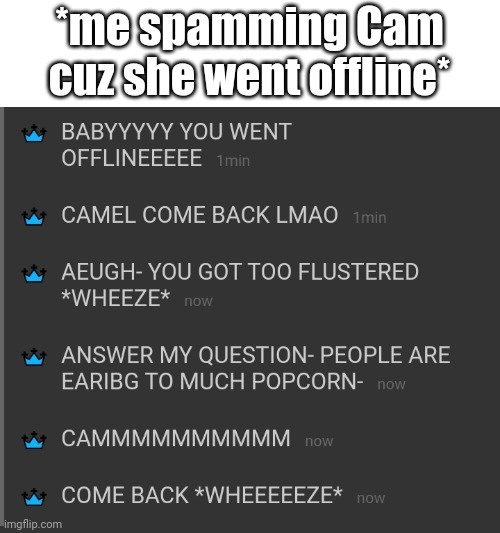 *WHEEZING* | *me spamming Cam cuz she went offline* | made w/ Imgflip meme maker