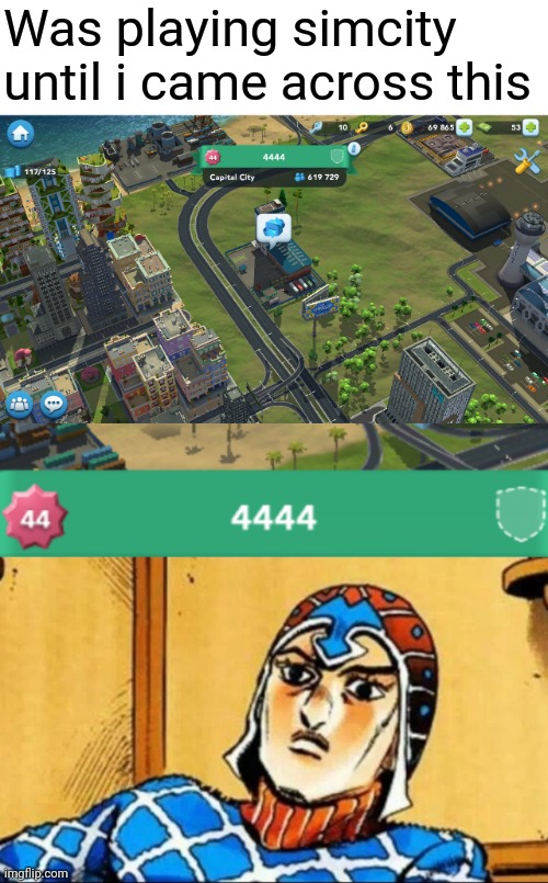 Welcome to tetraphobia city... | Was playing simcity until i came across this | image tagged in guido mista,4,is that a jojo reference,sims,city,triggered | made w/ Imgflip meme maker