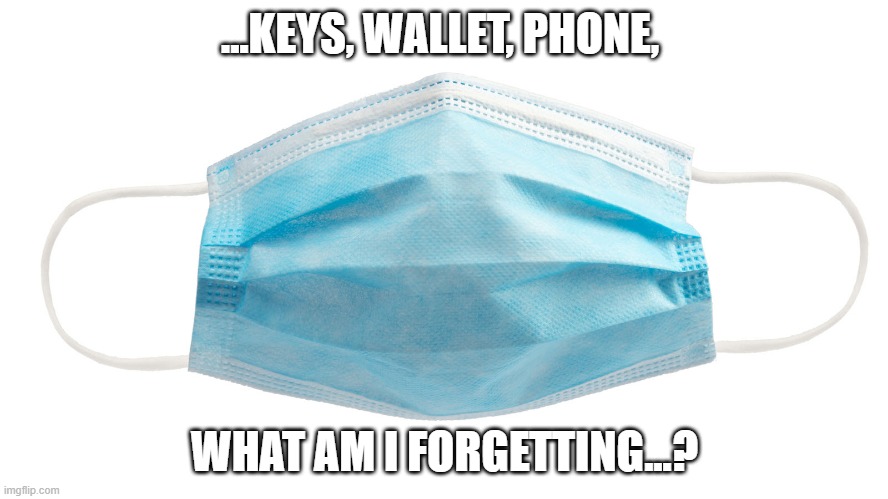 Face mask | ...KEYS, WALLET, PHONE, WHAT AM I FORGETTING...? | image tagged in face mask | made w/ Imgflip meme maker