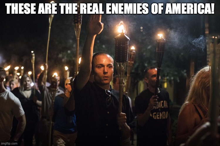 Nazis Charlottesville Trump | THESE ARE THE REAL ENEMIES OF AMERICA! | image tagged in nazis charlottesville trump | made w/ Imgflip meme maker