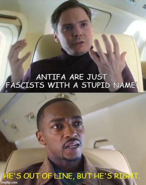 Out of line but he's right | ANTIFA ARE JUST FASCISTS WITH A STUPID NAME! HE'S OUT OF LINE, BUT HE'S RIGHT. | image tagged in out of line but he's right | made w/ Imgflip meme maker