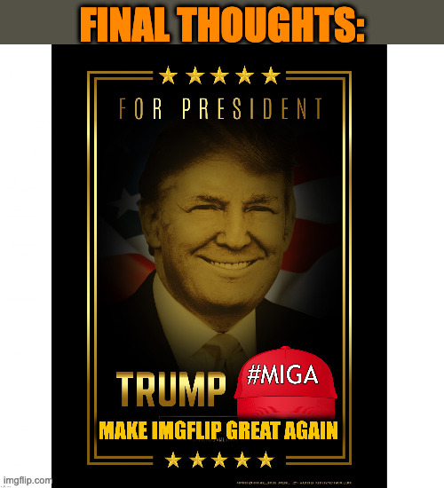 Be a part of imgflip history and officially elect Donald Trump President for the first time in imgflip! | FINAL THOUGHTS: | made w/ Imgflip meme maker
