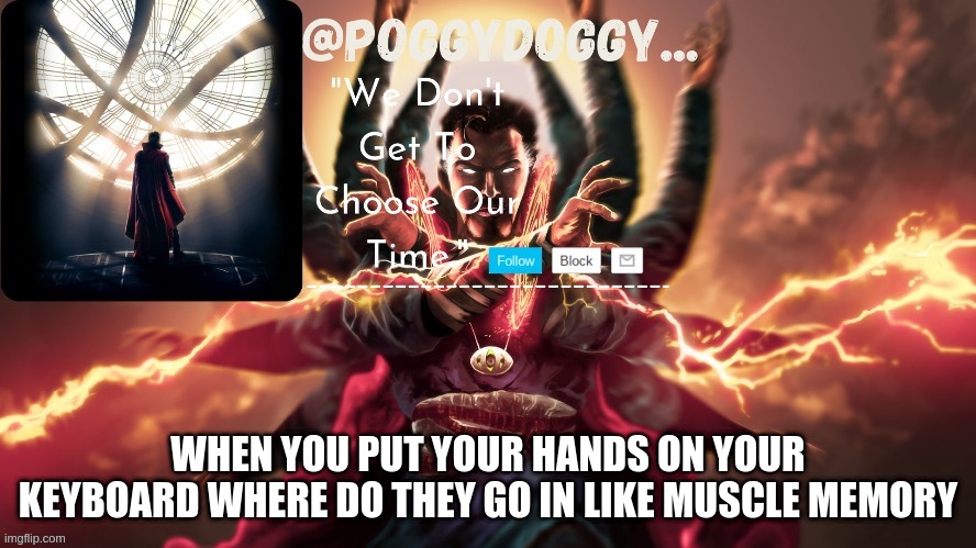 mine randomly lay w a s d | WHEN YOU PUT YOUR HANDS ON YOUR KEYBOARD WHERE DO THEY GO IN LIKE MUSCLE MEMORY | image tagged in poggydoggy temp | made w/ Imgflip meme maker