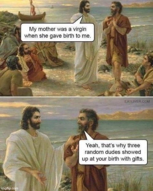 Hah. (A little self-roasting never hurt) | image tagged in jesus mother was a virgin,repost | made w/ Imgflip meme maker