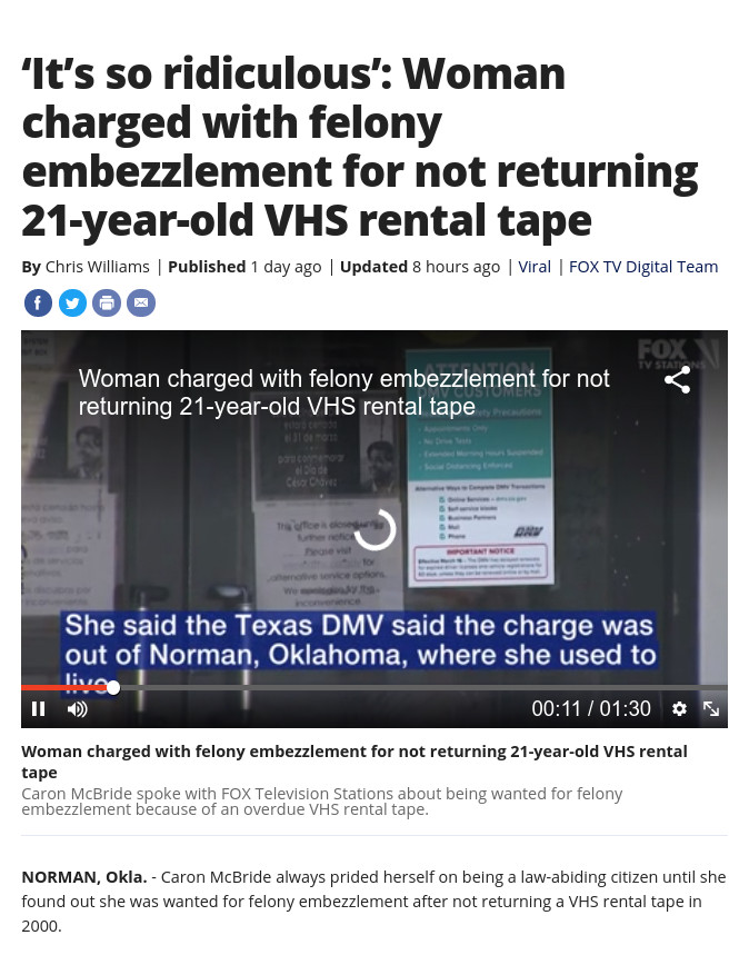 felony embezzlement VHS tape rental Blank Meme Template