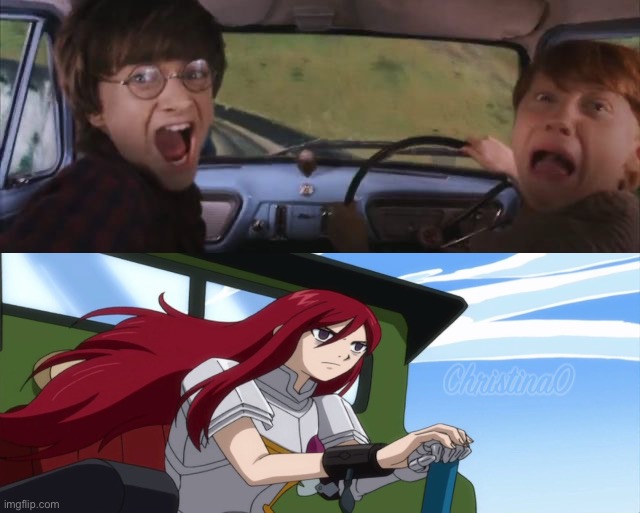 Fairy Tail Erza Chasing Harry Potter and Ron Weasley | image tagged in tom chasing harry and ron weasly,memes,erza scarlet,fairy tail,fairy tail meme,harry potter | made w/ Imgflip meme maker