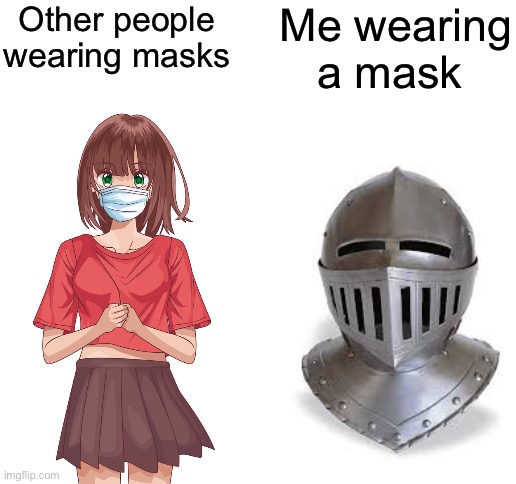 Them masks | Other people wearing masks; Me wearing a mask | image tagged in blank white template,anime,helmet,face mask | made w/ Imgflip meme maker
