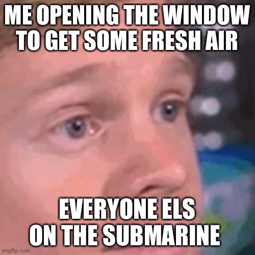 OH NO! | ME OPENING THE WINDOW TO GET SOME FRESH AIR; EVERYONE ELS ON THE SUBMARINE | image tagged in funnymeme,funny,lol | made w/ Imgflip meme maker