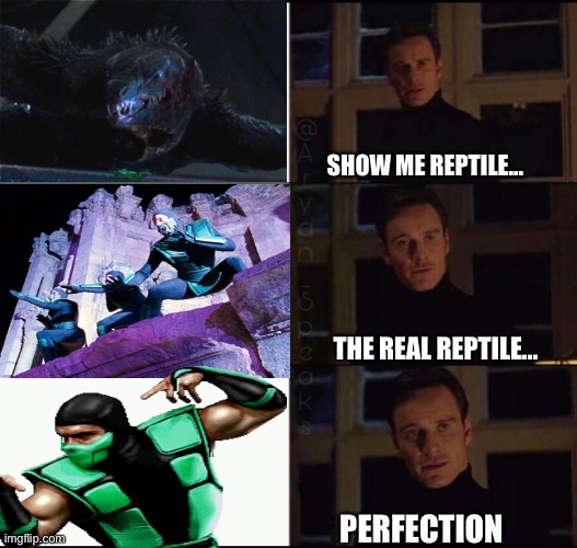 Mortal kombat |  SHOW ME REPTILE... THE REAL REPTILE... PERFECTION | image tagged in reptile,mortal kombat | made w/ Imgflip meme maker